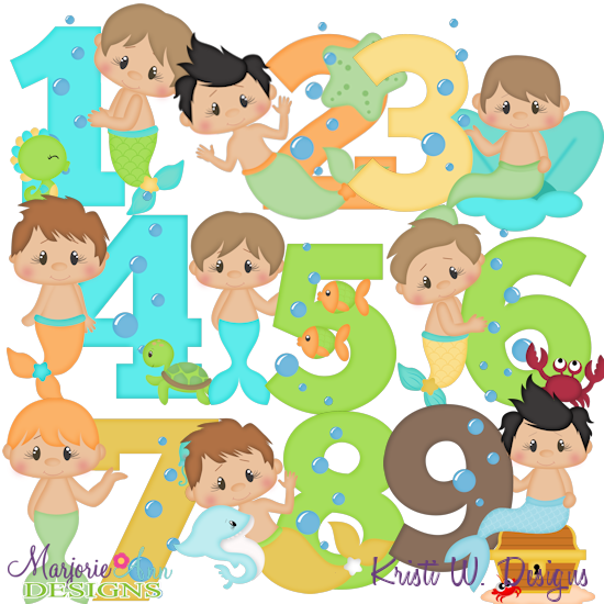 Mermaid Numbers-Boys EXCLUSIVE SVG Cutting Files+ Clip Art - Click Image to Close